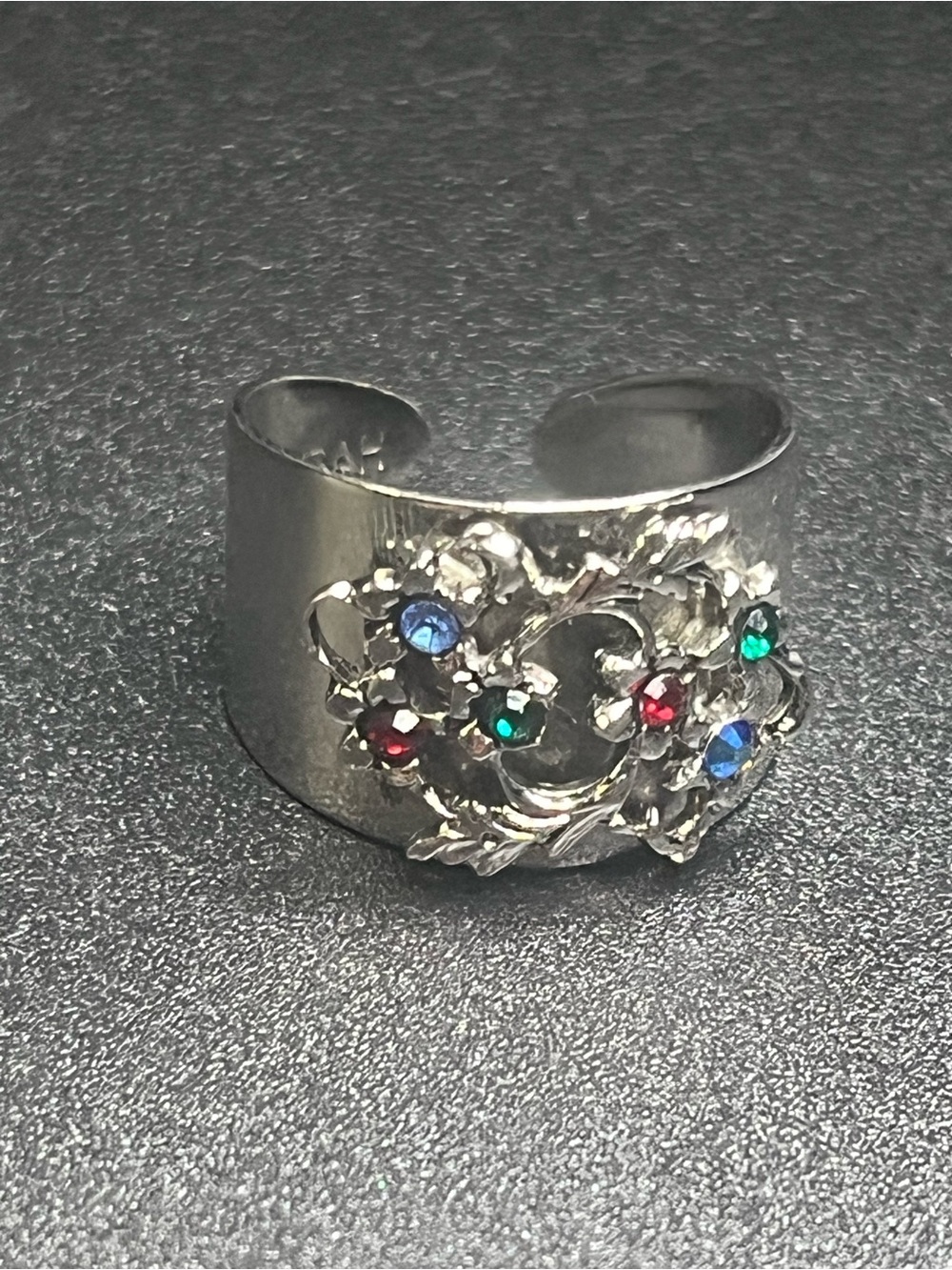 Vintage Sarah Coventry Multicolor Rhinestone Wide Band Ring